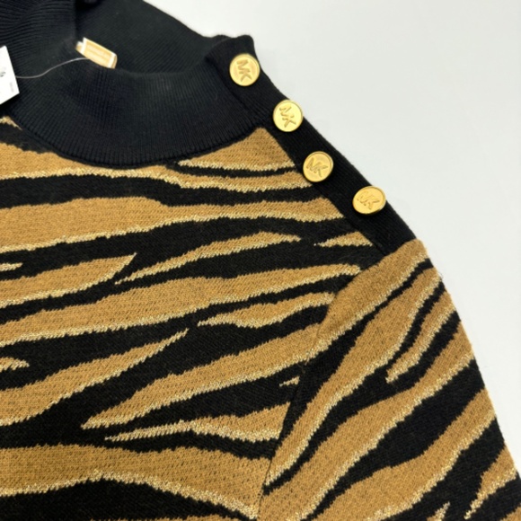 Michael Kors Women's Short Sleeve Sweater - Animal Print with Metallic Detail - Picture 4 of 12